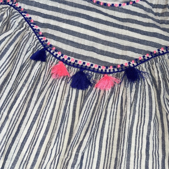 Cat & Jack Blue and White Striped Tunic Top with Pink and Blue Tassels - Picture 2 of 6